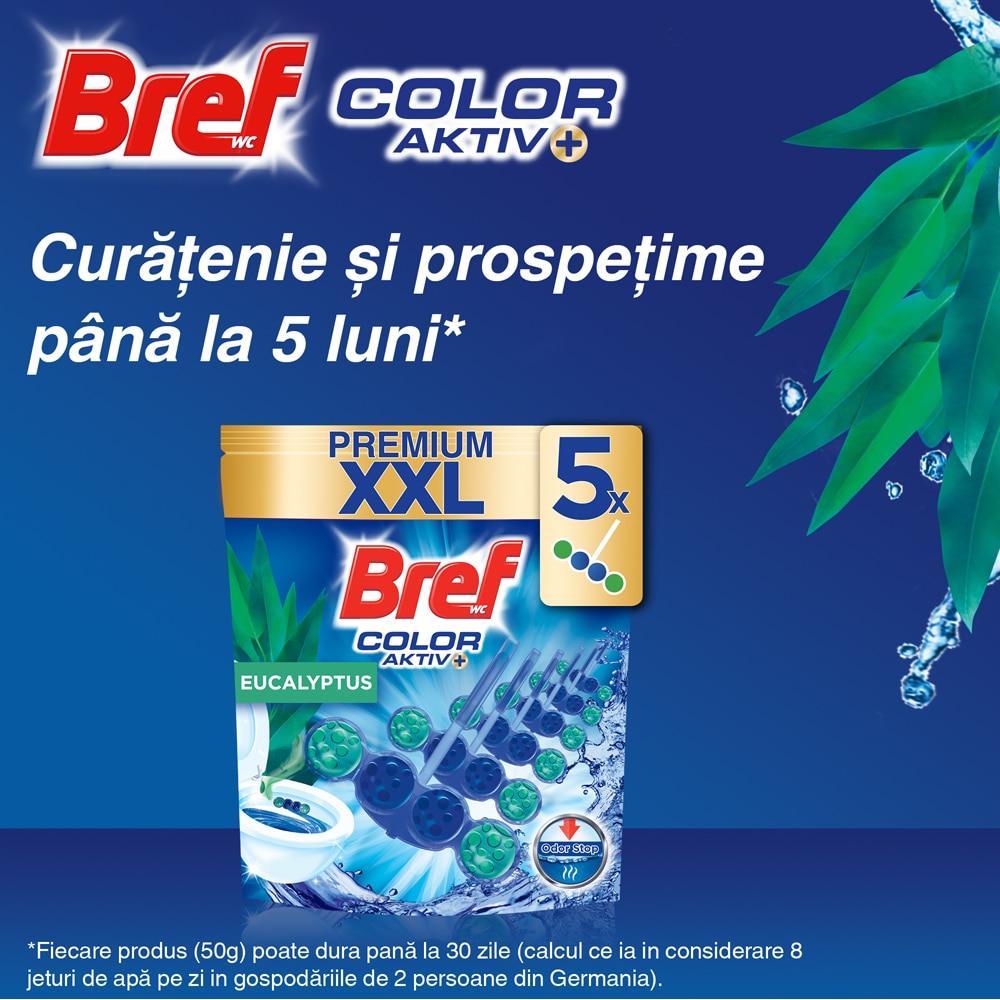Odorizant toaleta BREF Color Aktiv Eucalyptus, 5 x 50g