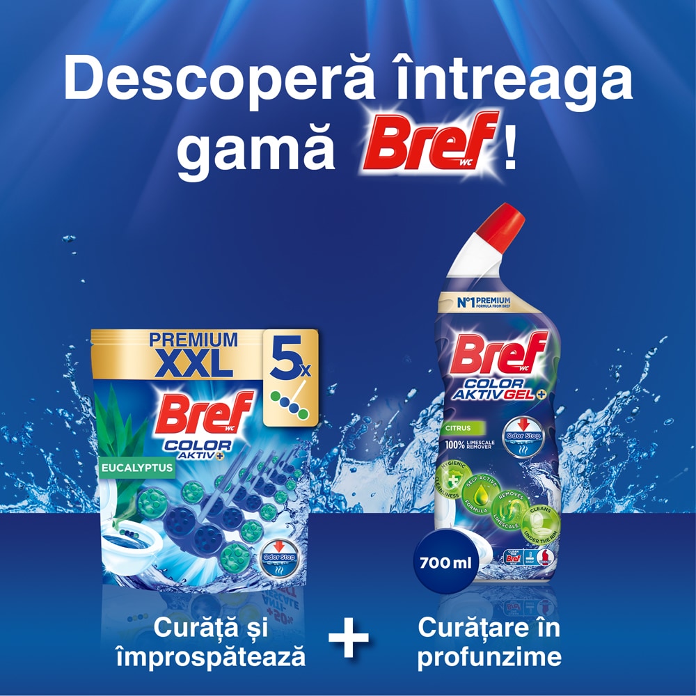 Odorizant toaleta BREF Color Aktiv Eucalyptus, 5 x 50g