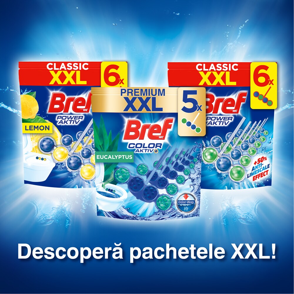 Odorizant toaleta BREF Color Aktiv Eucalyptus, 5 x 50g