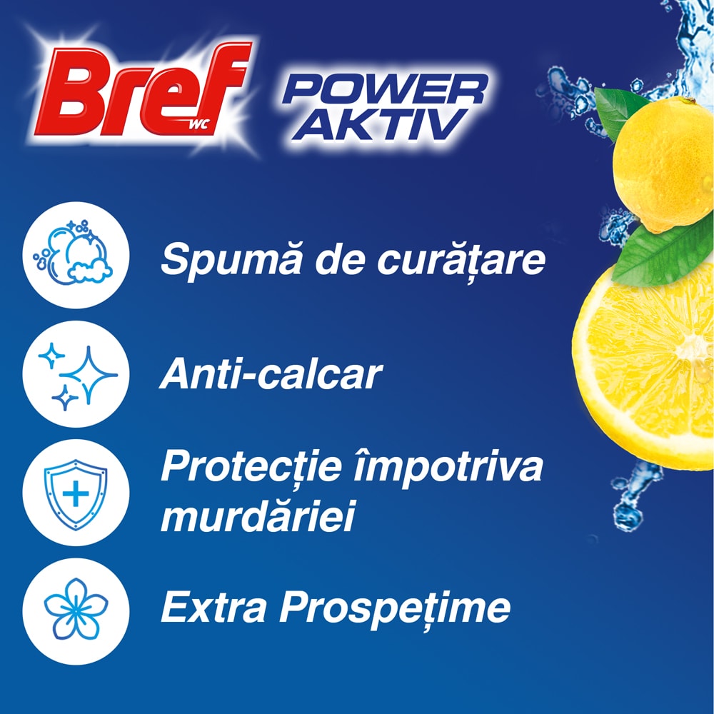 Odorizant toaleta BREF Power Aktiv Lemon, 6 x 50g