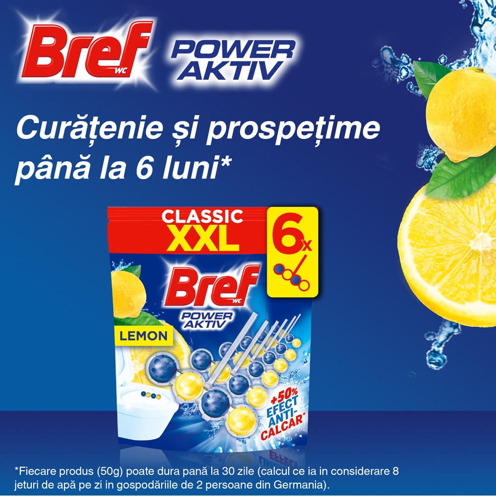 Odorizant toaleta BREF Power Aktiv Lemon, 6 x 50g