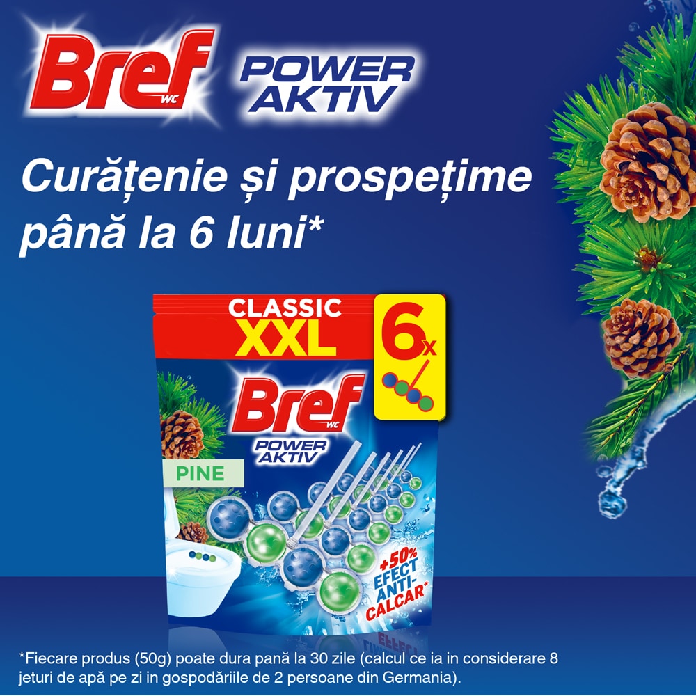 Odorizant toaleta BREF Power Aktiv Pine, 6 x 50g