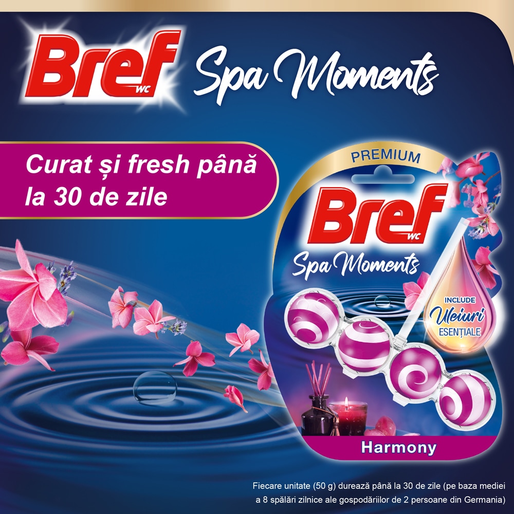 Odorizant toaleta BREF Spa Moments Harmony, 3 x 50g