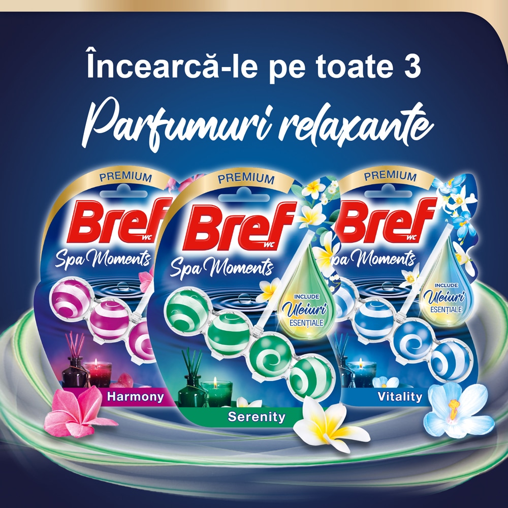 Odorizant toaleta BREF Spa Moments Serenity, 3 x 50g