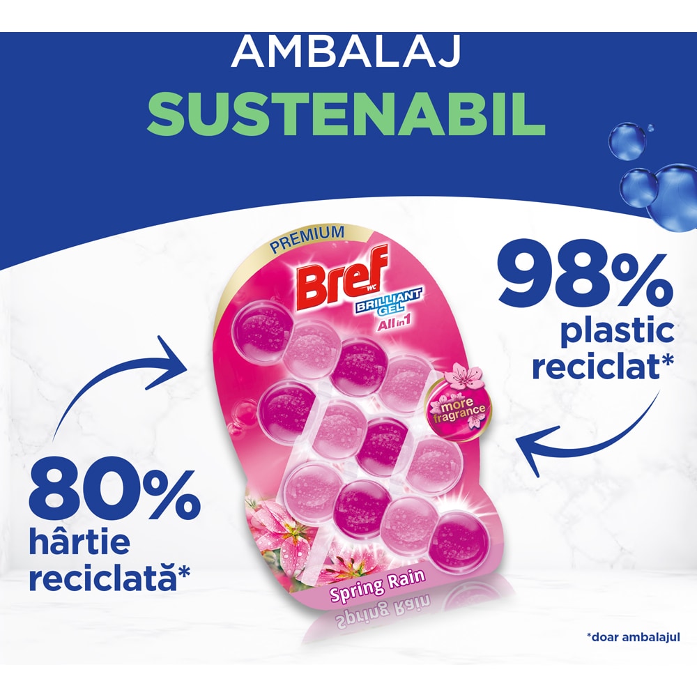 Odorizant toaleta BREF Brilliant Gel All in 1 Spring Rain, 3 x 42 g