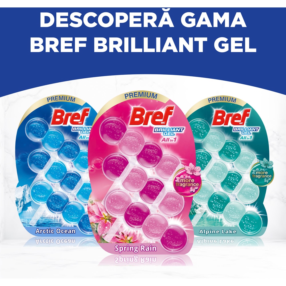 Odorizant toaleta BREF Brilliant Gel All in 1 Spring Rain, 3 x 42 g