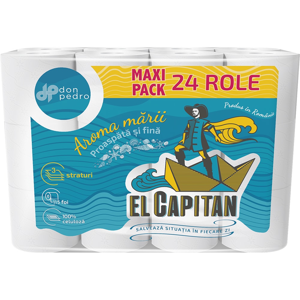 Hartie igienica EL CAPITAN Aroma marii, 3 straturi, 24 role