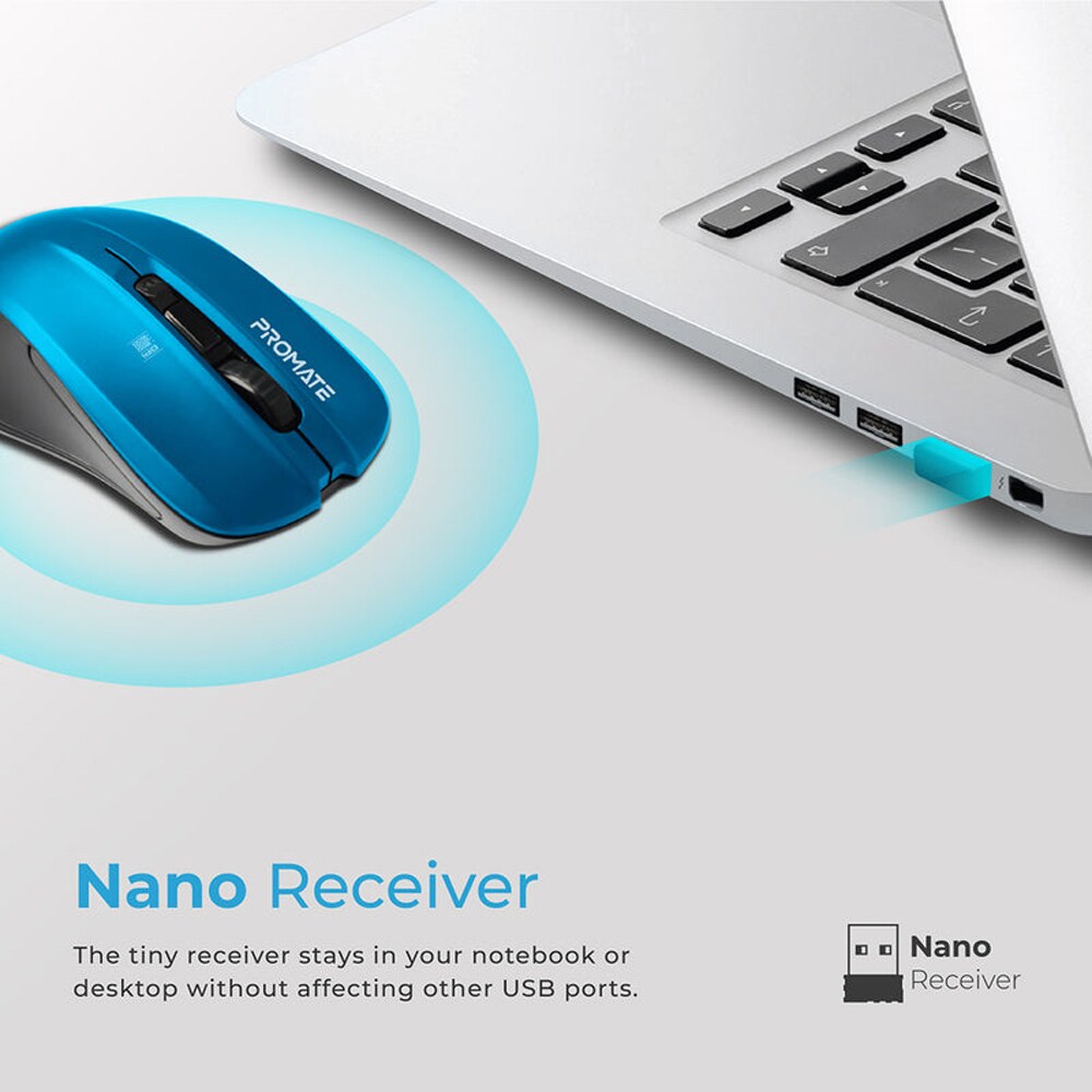 Mouse Wireless PROMATE Contour, 1600 dpi, albastru