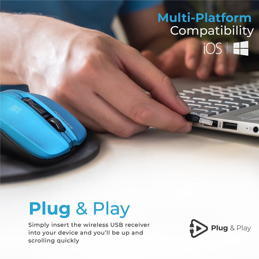 Mouse Wireless PROMATE Contour, 1600 dpi, albastru