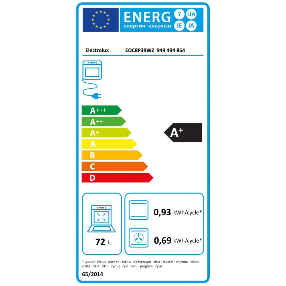 Cuptor incorporabil ELECTROLUX EOC8P39WZ, Electric, Gatire cu abur, Autocuratare pirolitica, 72 l, Clasa A+, Wi-Fi, negru
