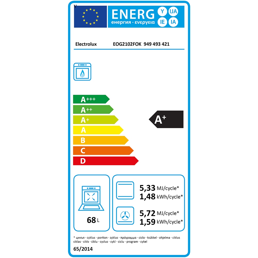Cuptor incorporabil ELECTROLUX EOG2102FOK, Gaz, Autocuratare catalitica, 68 l, Clasa A+, negru