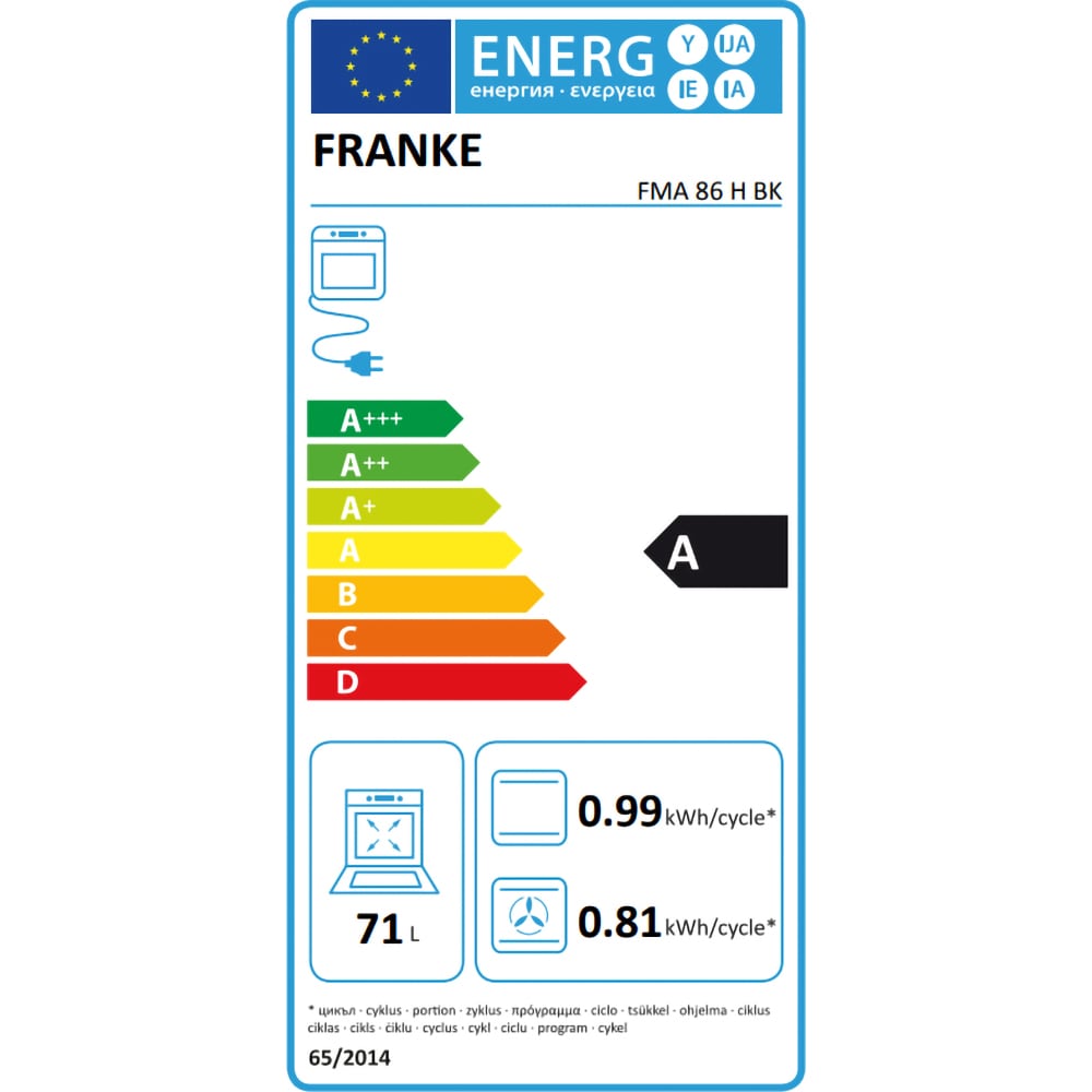 Cuptor incorporabil FRANKE Maris FMA 86 H BK, Electric, Autocuratare cu abur, 71 l, Clasa A, negru