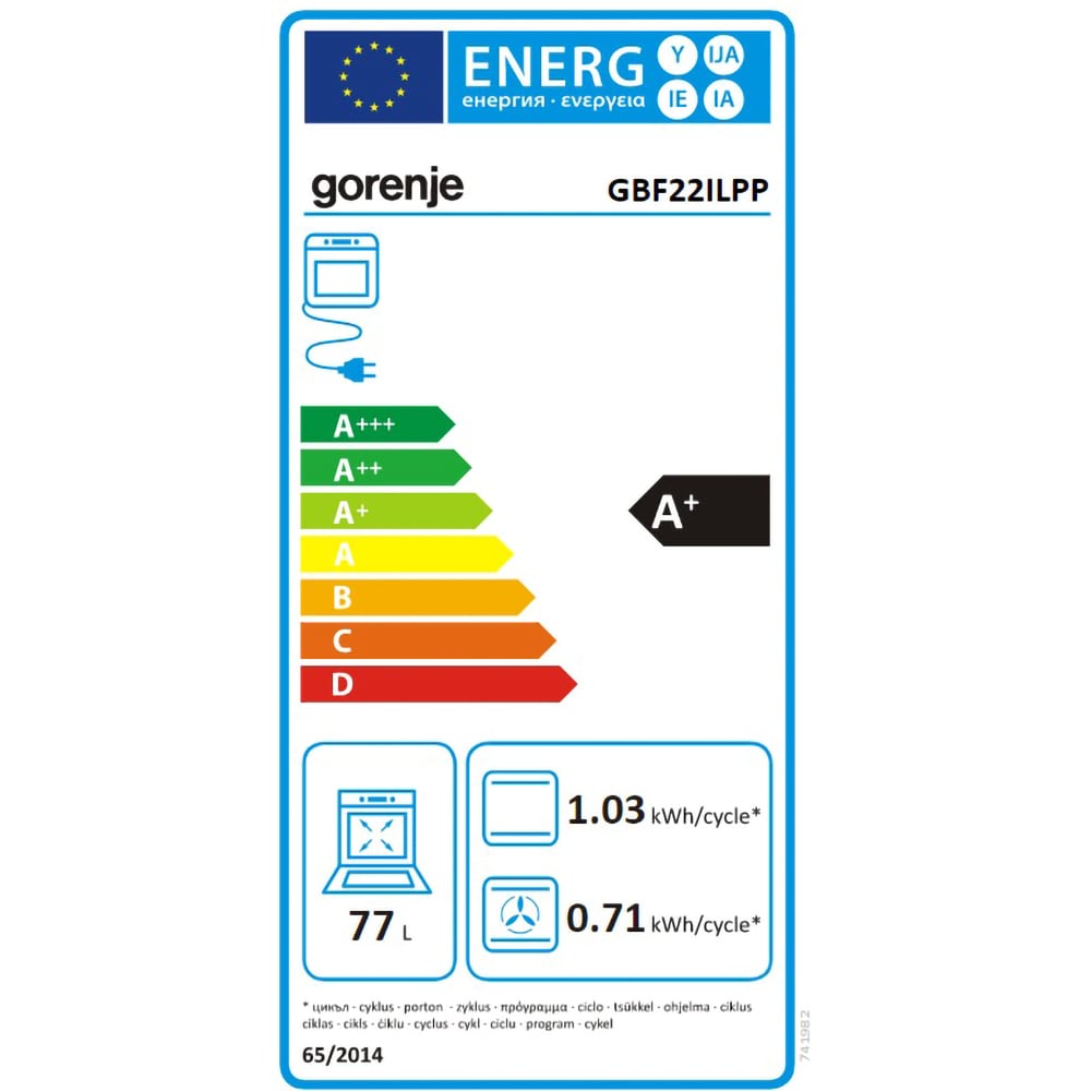 Cuptor incorporabil GORENJE GBF22ILPP, Electric, Autocuratare Pirolitica, 77 l, Clasa A+, negru