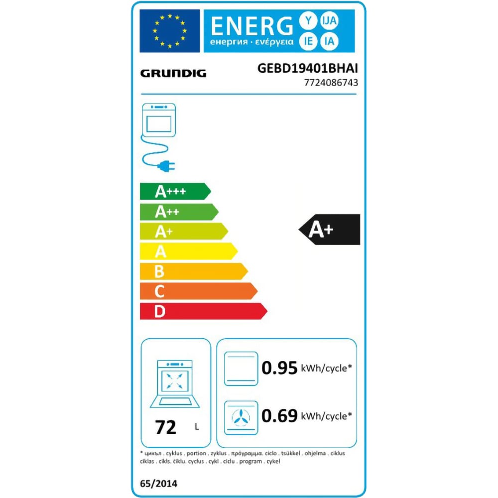 Cuptor incorporabil GRUNDIG GEBD19401BHAI, Electric, Gatire cu abur, Autocuratare catalitica, 72 l, Clasa A+, HotAero Pro, negru-inox