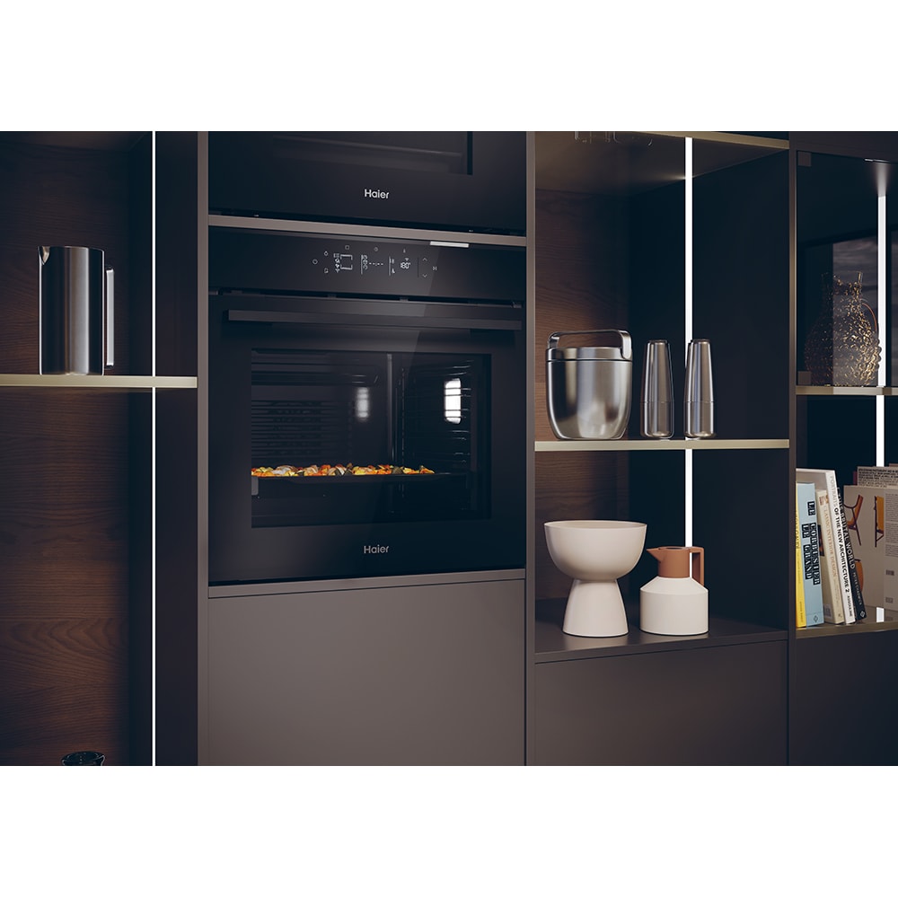 Cuptor incorporabil HAIER H6 ID46G3YTB, Electric, Autocuratare pirolitica si hidrolitica, 78 l, Clasa A++, Wi-Fi, negru