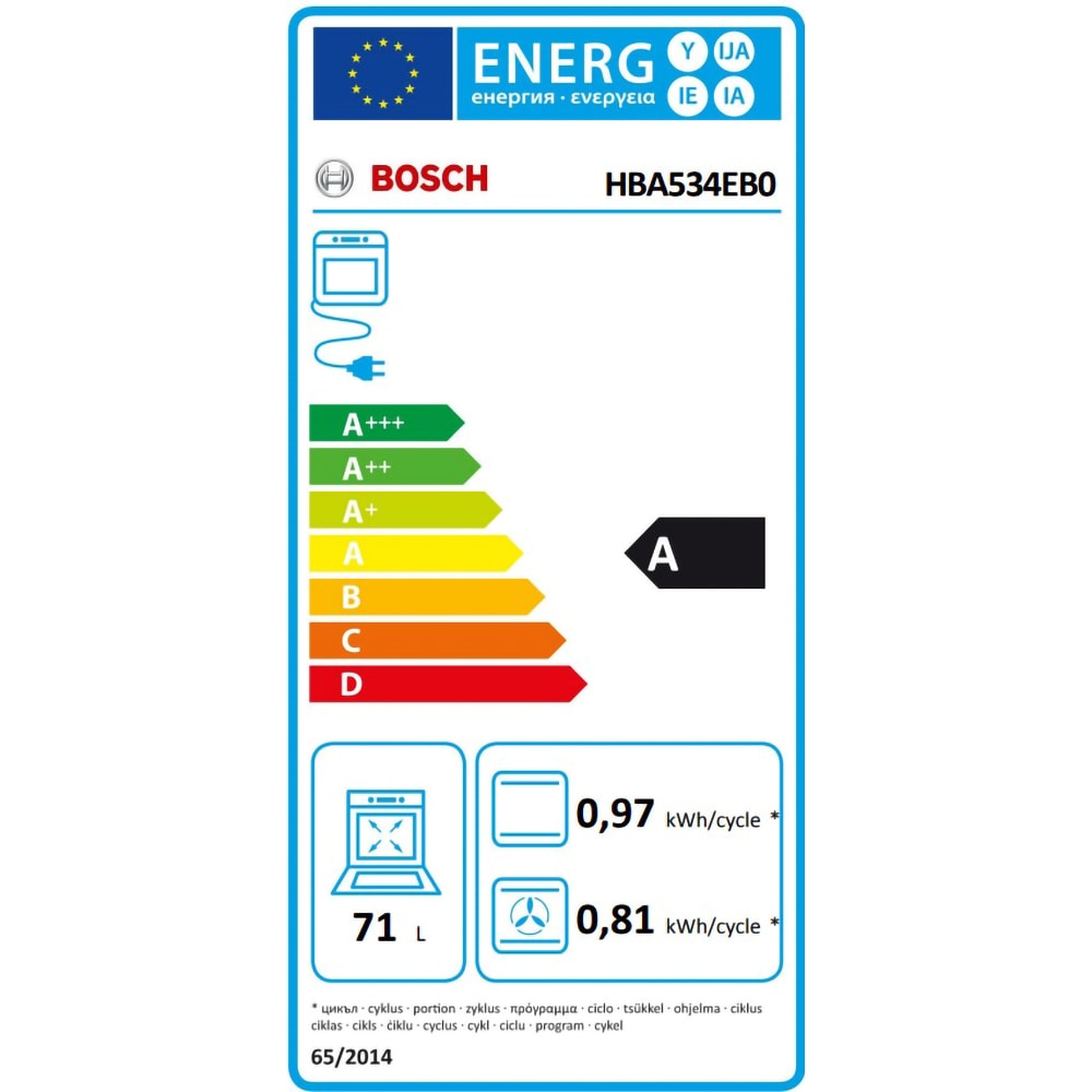 Cuptor incorporabil multifunctional BOSCH HBA534EB0, Electric, Autocuratare catalitica, 71 l, Clasa A, negru