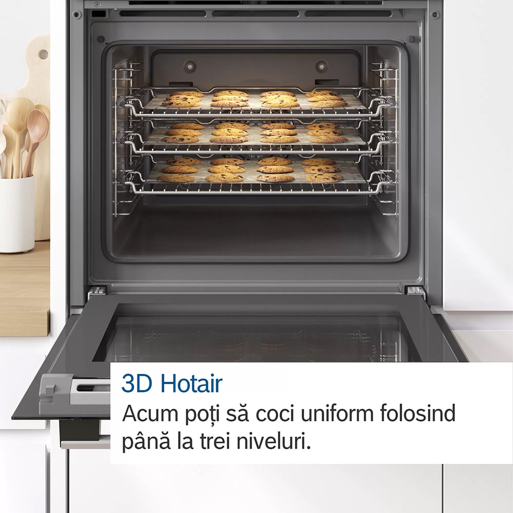 Cuptor incorporabil multifunctional BOSCH HBA534ES0, Electric, Autocuratare EcoClean, 71 l, Clasa A, inox