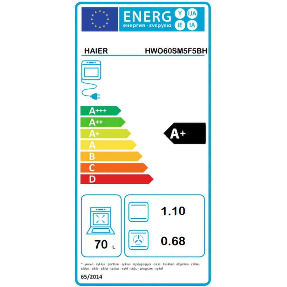 Cuptor incoporabil HAIER HWO60SM5F5BH, Electric, Autocuratare catalitica, 70 l, Clasa A+, Wi-Fi, negru