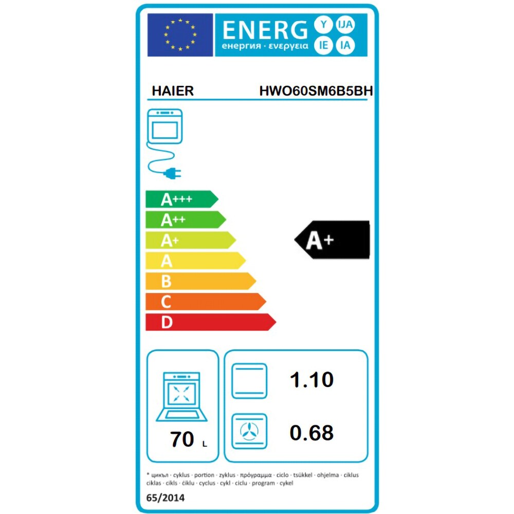 Cuptor incorporabil HAIER HWO60SM6B5BH, Electric, Autocuratare hidrolitica si catalitica, 70 l, Clasa A+, Wi-Fi, negru