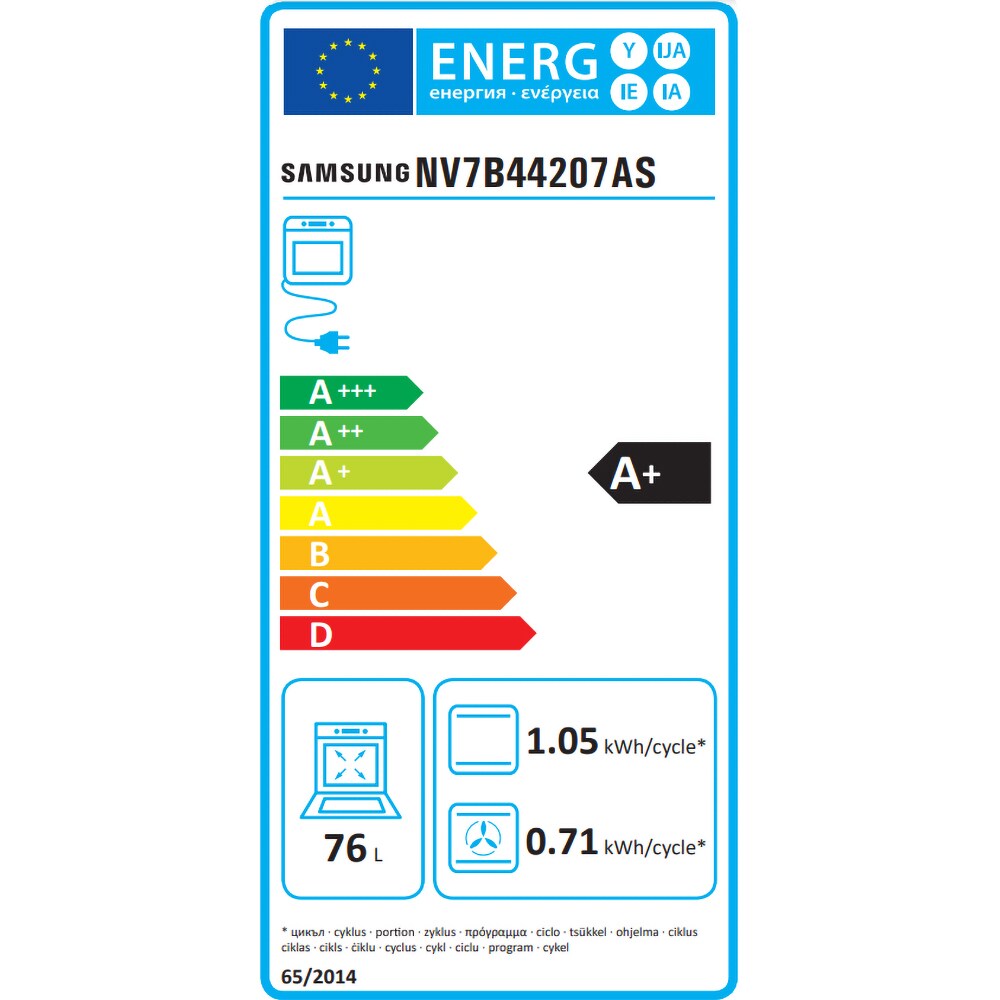 Cuptor incorporabil SAMSUNG NV7B44207AS/U2, Electric, Gatire cu abur, Autocuratare catalitica, 76 l, Clasa A+, Dual Cook, inox