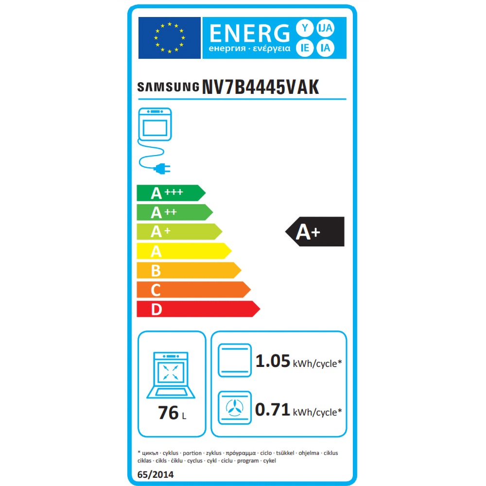 Cuptor incorporabil SAMSUNG NV7B4445VAK/U2, Electric, Gatire cu abur, Autocuratare catalitica, 76 l, Clasa A+, Dual Cook, negru