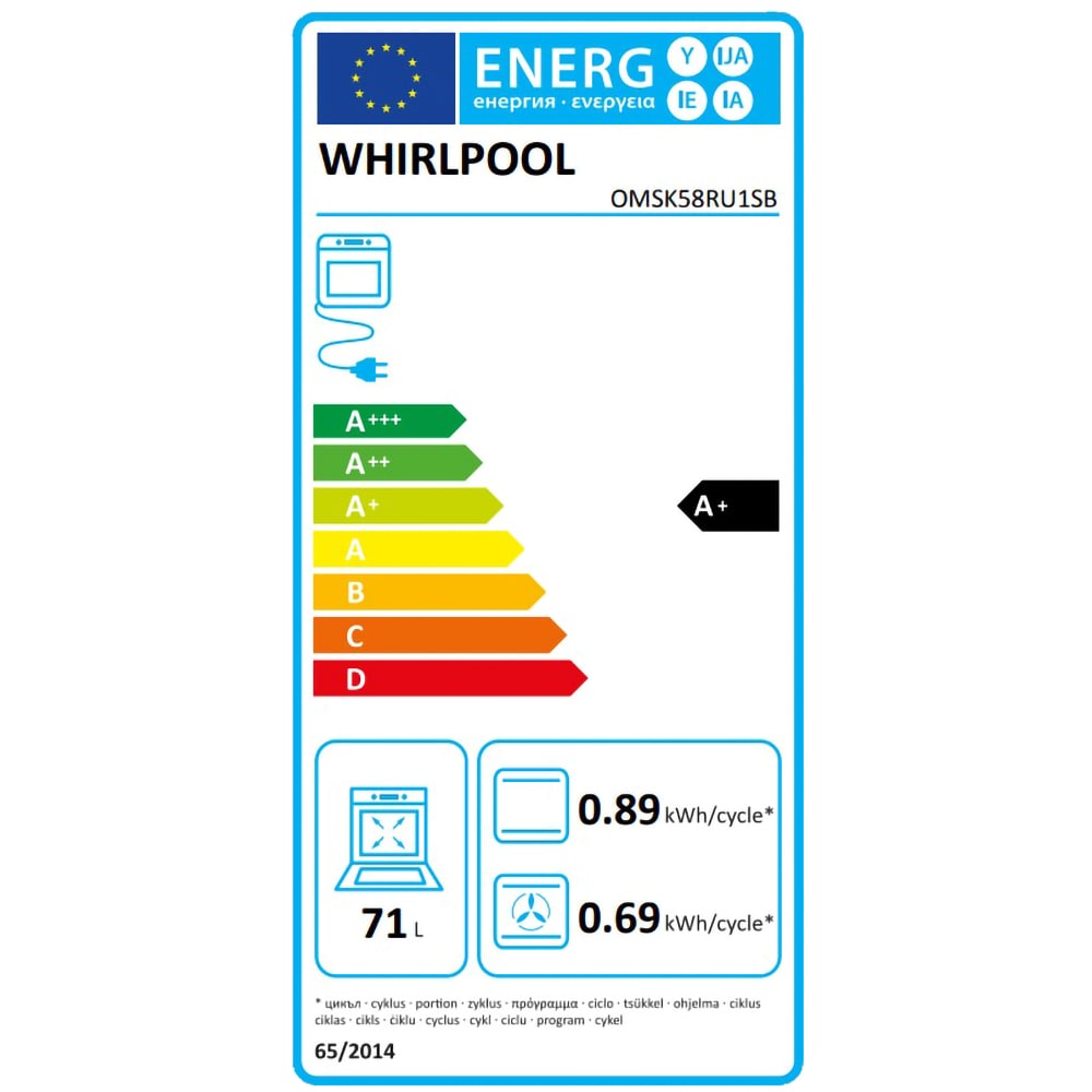 Cuptor incorporabil WHIRLPOOL OMSK58RU1SB, Electric, Gatire cu abur, Autocuratare pirolitica, 71 l, Clasa A+, negru
