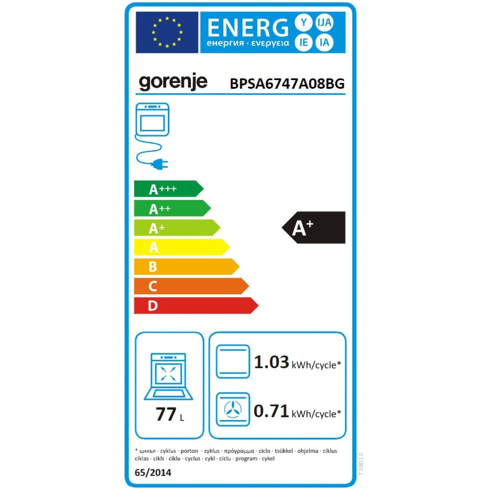 Cuptor incorporabil GORENJE BPSA6747A08BG, Electric, Autocuratare Pirolitica, 77 l, Clasa A+, negru