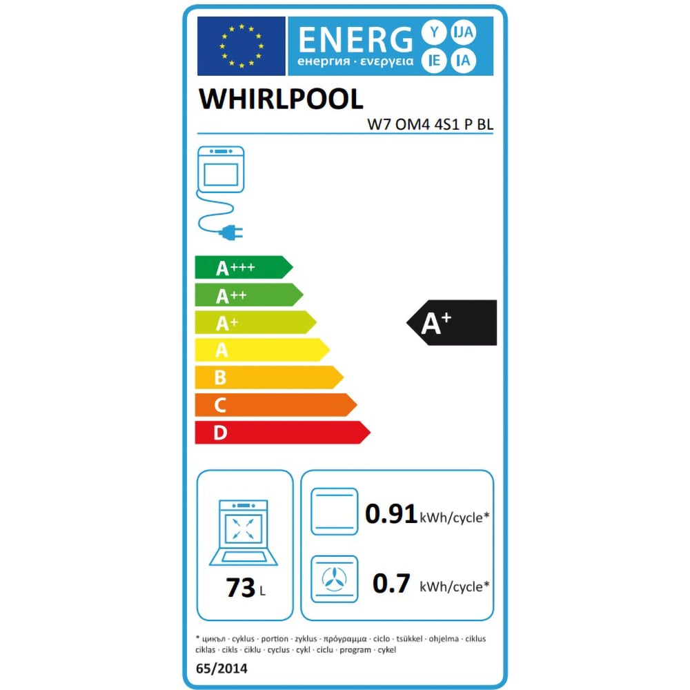 Cuptor incorporabil WHIRLPOOL W7 OM4 4S1 P BL, Electric, Autocuratare pirolitica, 73l, Clasa A+, 6th Sense, negru