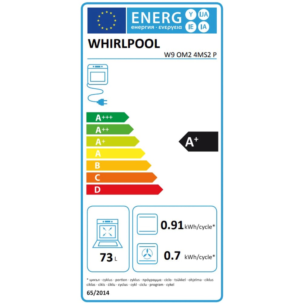 Cuptor incorporabil WHIRLPOOL W9 OM2 4MS2 P, Electric, Autocuratare pirolitica, 73 l, Clasa A+, Wi-Fi, inox