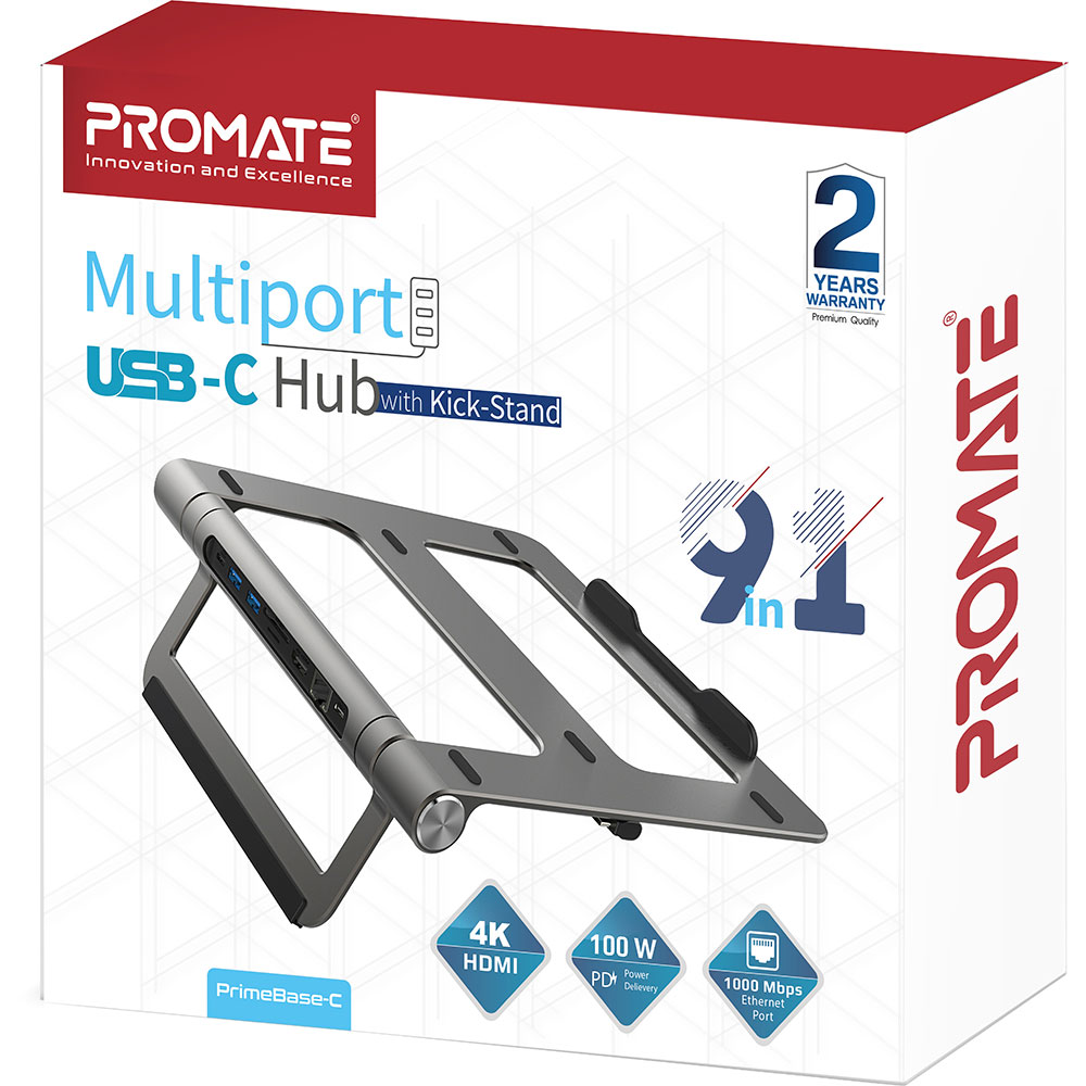 Suport laptop PROMATE PRIMEBASE-C.GREY, Multi port, gri