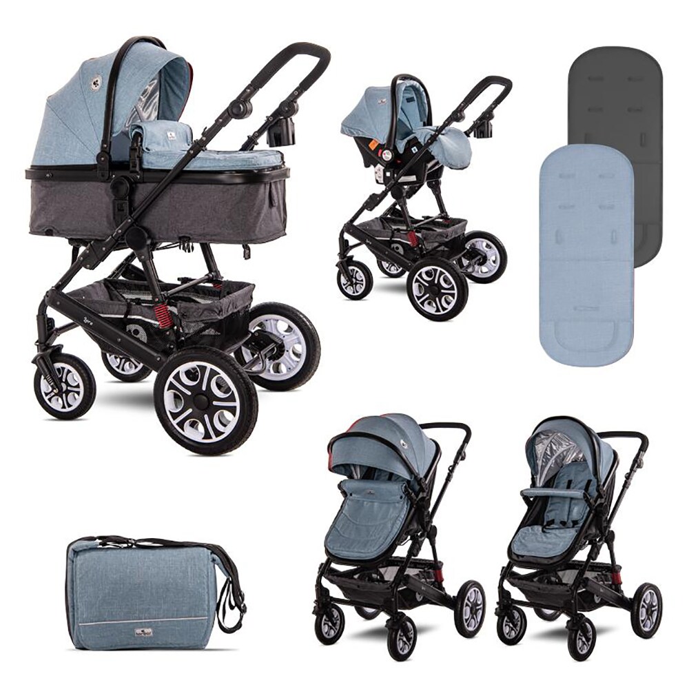 Carucior 3in1 LORELLI Lora 10021282188, 5 puncte, 0 luni+, albastru-negru