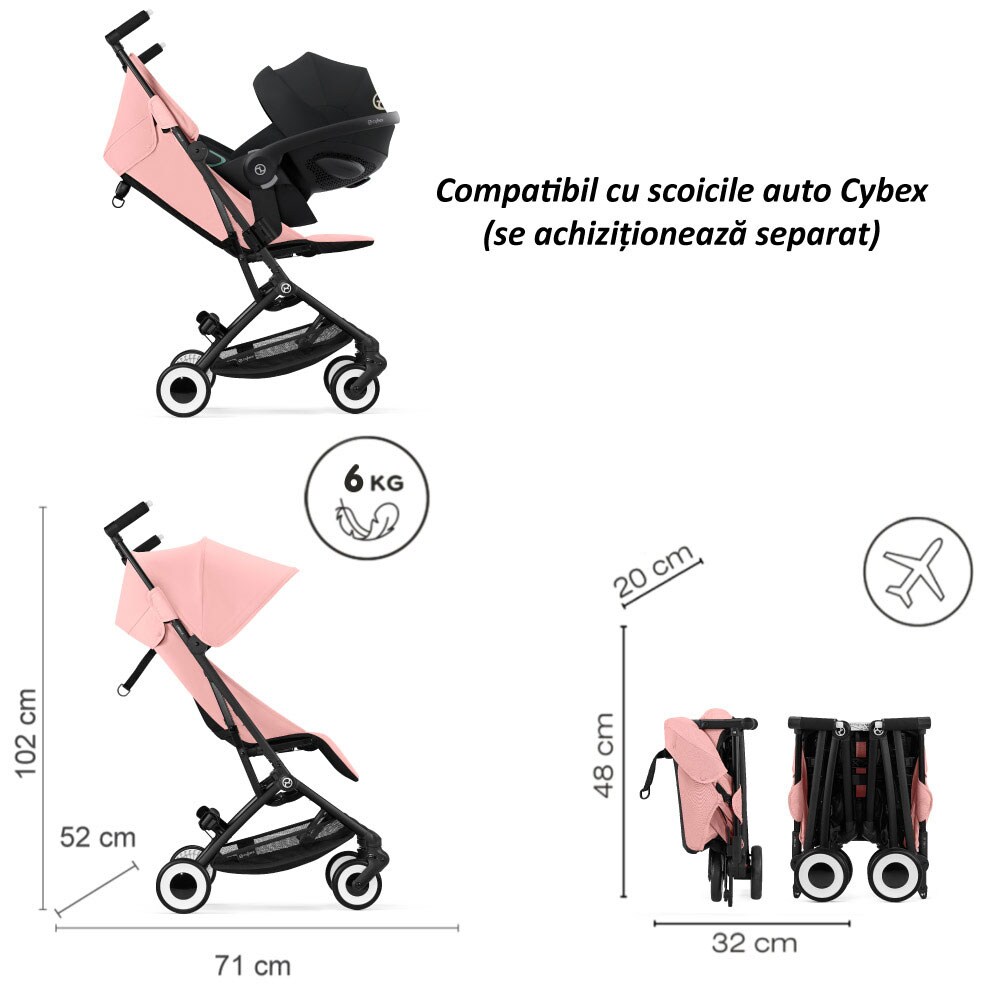 Carucior CYBEX Libelle 524000247, 5 puncte, 6 luni+, roz-negru