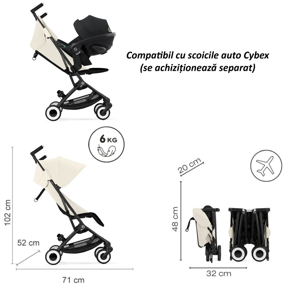 Carucior CYBEX Libelle 524000271, 5 puncte, 6 luni+, alb-negru