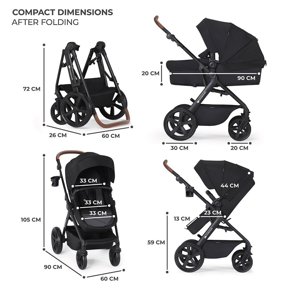 Carucior 3in1 KINDERKRAFT A-Tour KSATOU00BLK3, 5 puncte, 0 luni+, negru