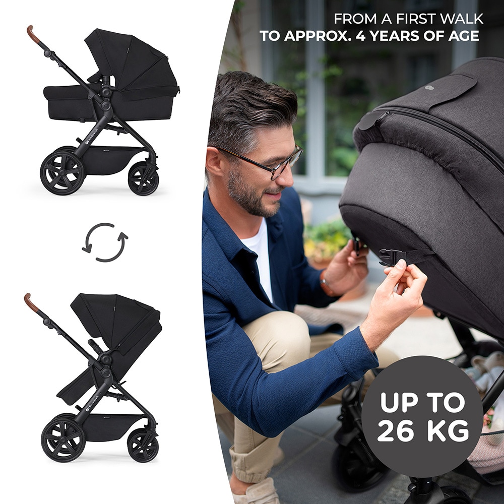 Carucior 3in1 KINDERKRAFT A-Tour KSATOU00BLK3, 5 puncte, 0 luni+, negru