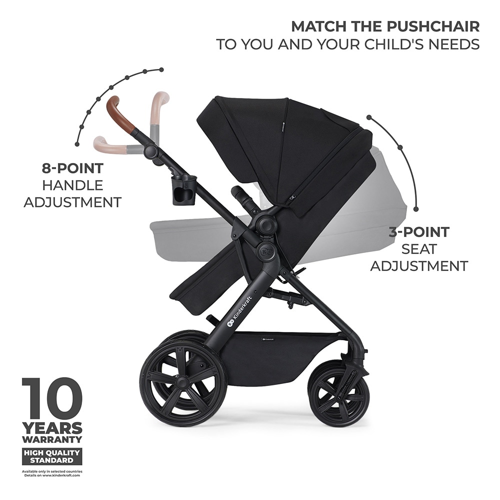 Carucior 3in1 KINDERKRAFT A-Tour KSATOU00BLK3, 5 puncte, 0 luni+, negru