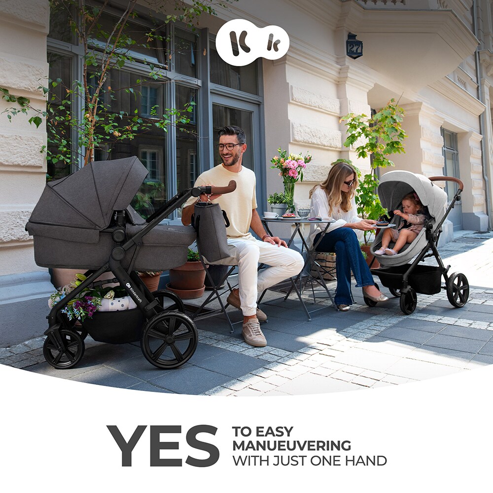 Carucior 3in1 KINDERKRAFT Atour Pro KSATOU00DGR30, 5 puncte, 0 luni+, gri inchis-negru