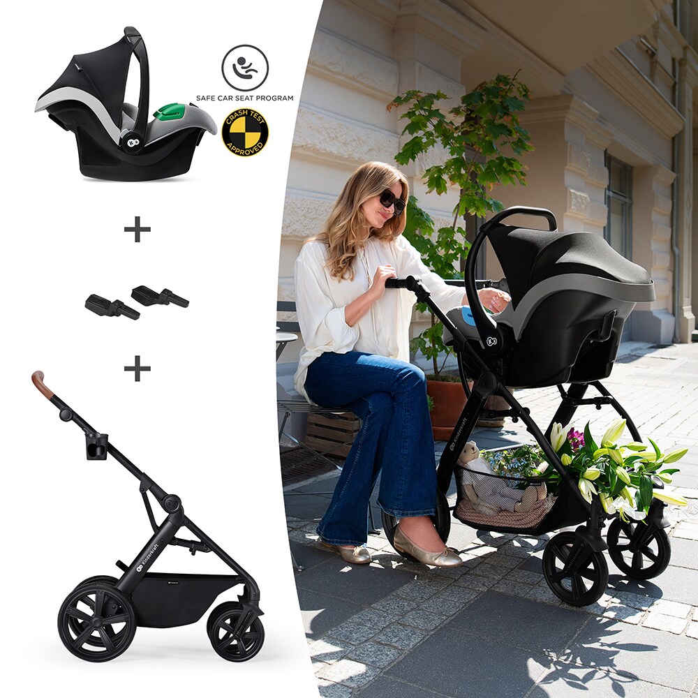 Carucior 3in1 KINDERKRAFT Atour Pro KSATOU00DGR30, 5 puncte, 0 luni+, gri inchis-negru