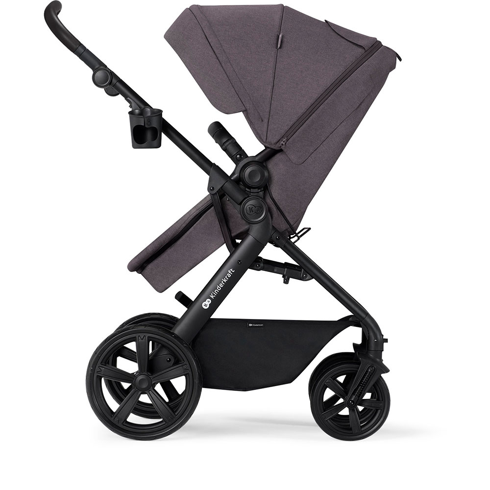 Carucior 3in1 KINDERKRAFT A-Tour KSATOU00DGR3, 5 puncte, 0 luni+, gri inchis-negru