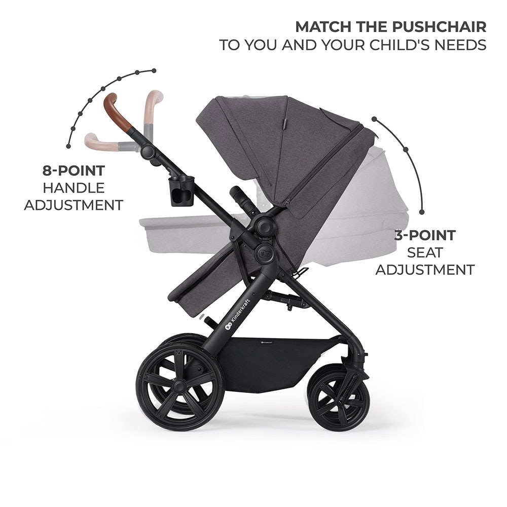 Carucior 3in1 KINDERKRAFT A-Tour KSATOU00DGR3, 5 puncte, 0 luni+, gri inchis-negru