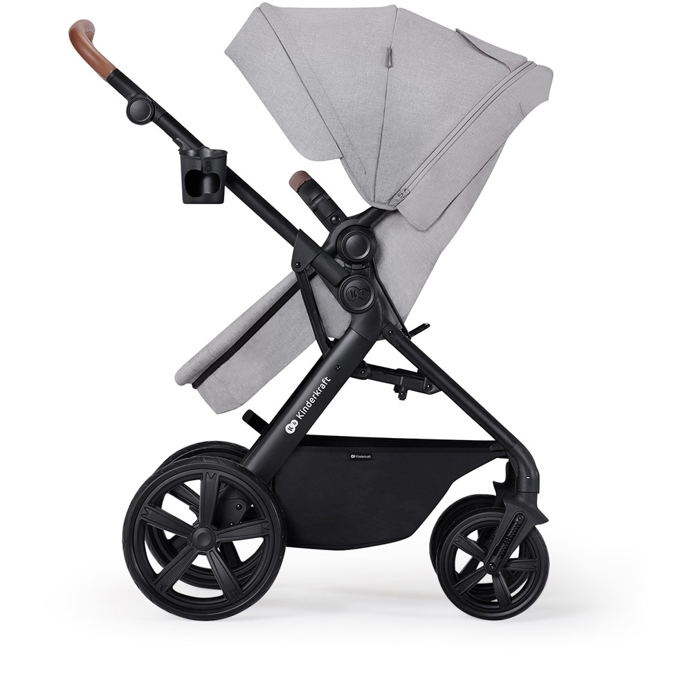 Carucior 3in1 KINDERKRAFT A-Tour KSATOU00LGR3, 5 puncte, 0 luni+, gri-negru