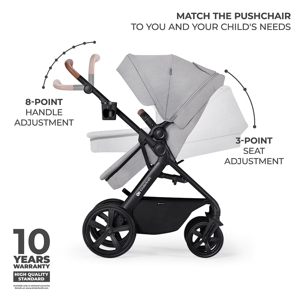 Carucior 3in1 KINDERKRAFT A-Tour KSATOU00LGR3, 5 puncte, 0 luni+, gri-negru