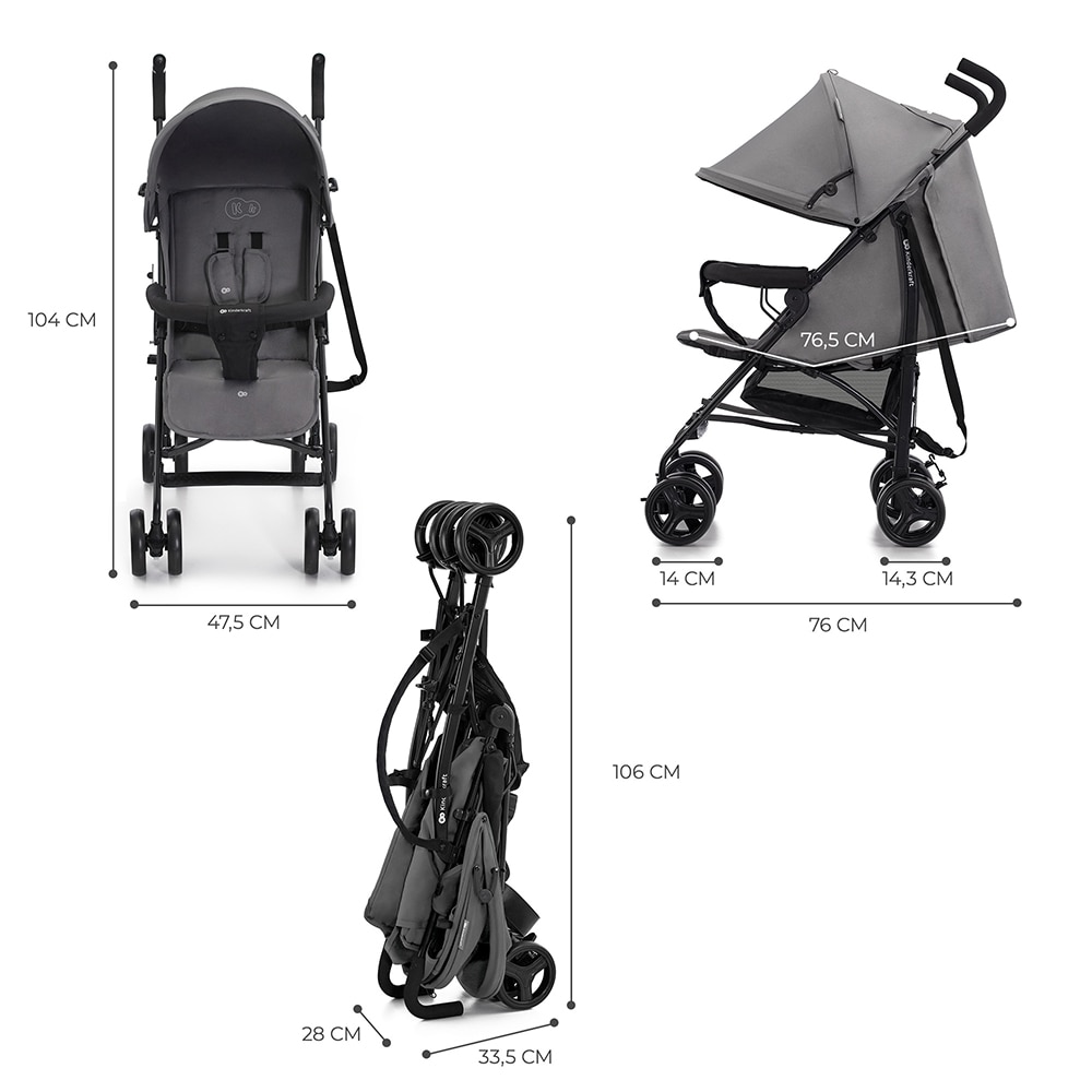 Carucior sport KINDERKRAFT Tik KSTIK000GRY, 5 puncte, 0 luni+, gri-negru