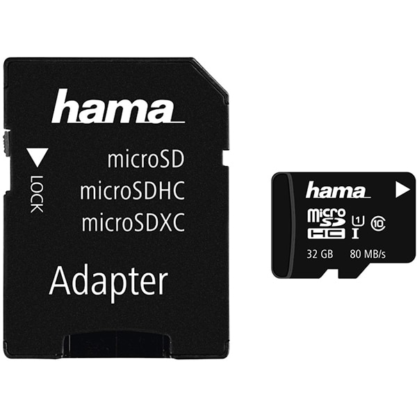Card de memorie HAMA 124139 microSDXC 32GB, Clasa 10 UHS-I, 80MBs, adaptor