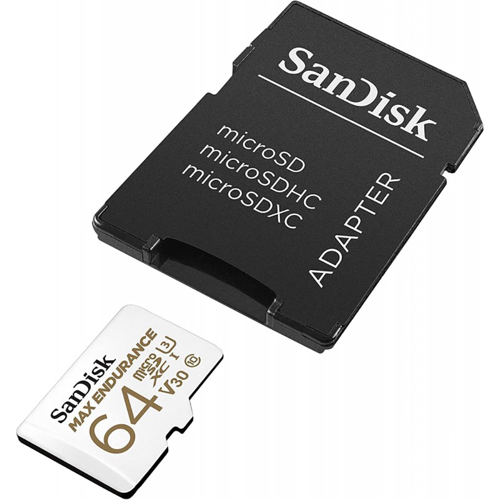 Card de memorie SANDISK Max Endurance, microSDXC, 64GB, 100MB/s, clasa 10/U3/V30, UHS-I, adaptor