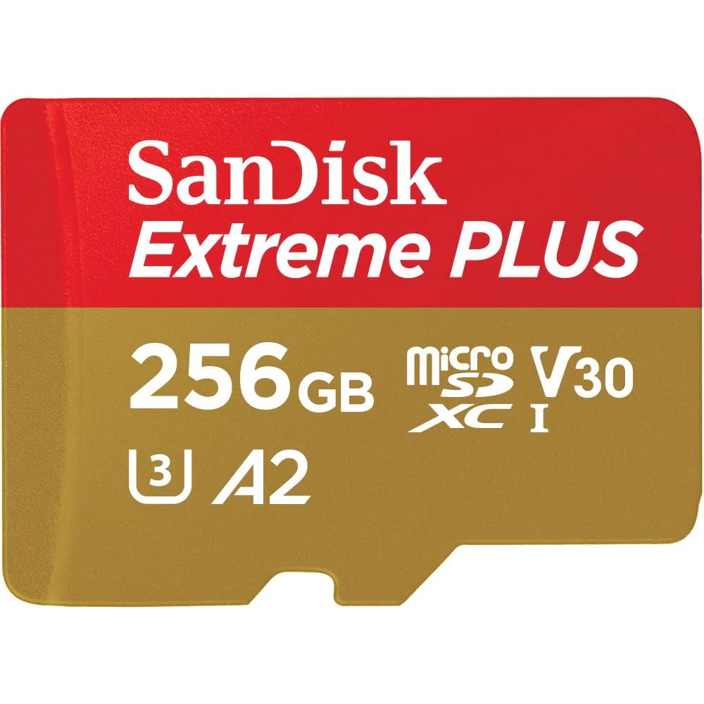 Card de memorie SANDISK Extreme Plus microSDXC UHS-I, 256GB, 200MB/s, C10, U3, V30, A2, adaptor