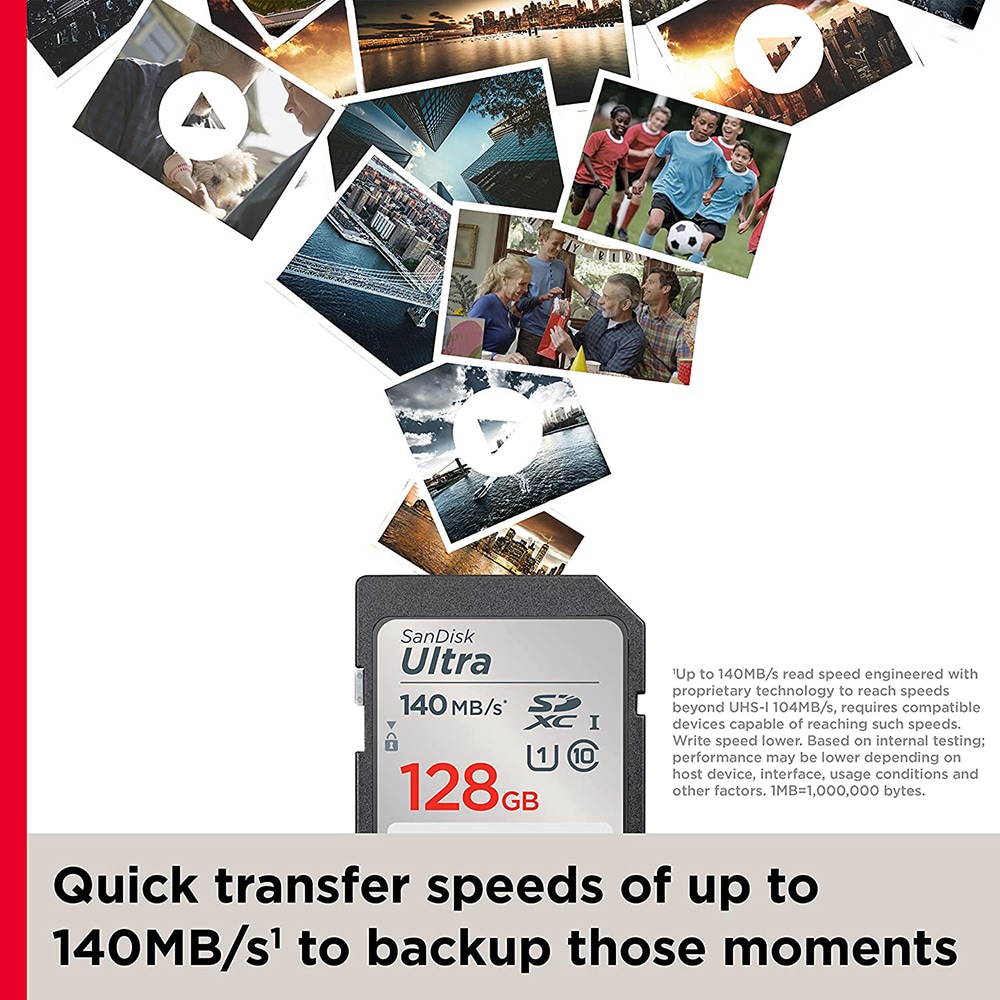 Card de memorie SANDISK Ultra, SDXC, 128GB, 140MB/s, clasa 10, UHS-I