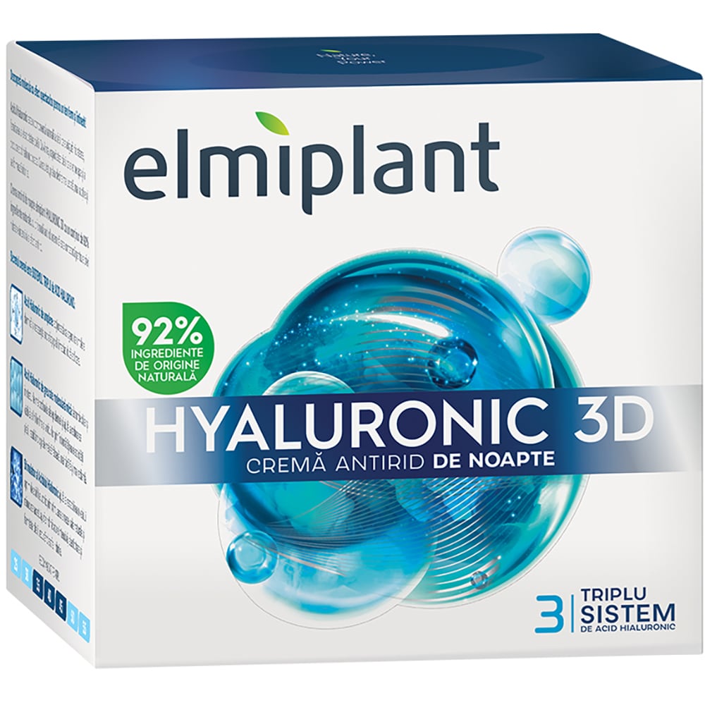 Crema de noapte antirid ELMIPLANT Hyaluronic 3D, 50ml