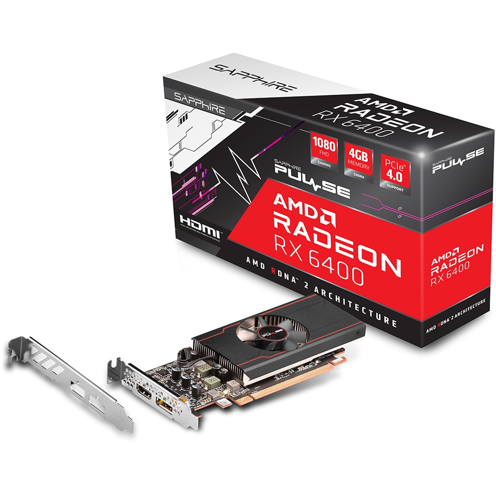 Placa video SAPPHIRE Pulse Radeon RX 6400, 4GB GDDR6, 64 bit, 11315-01-20G