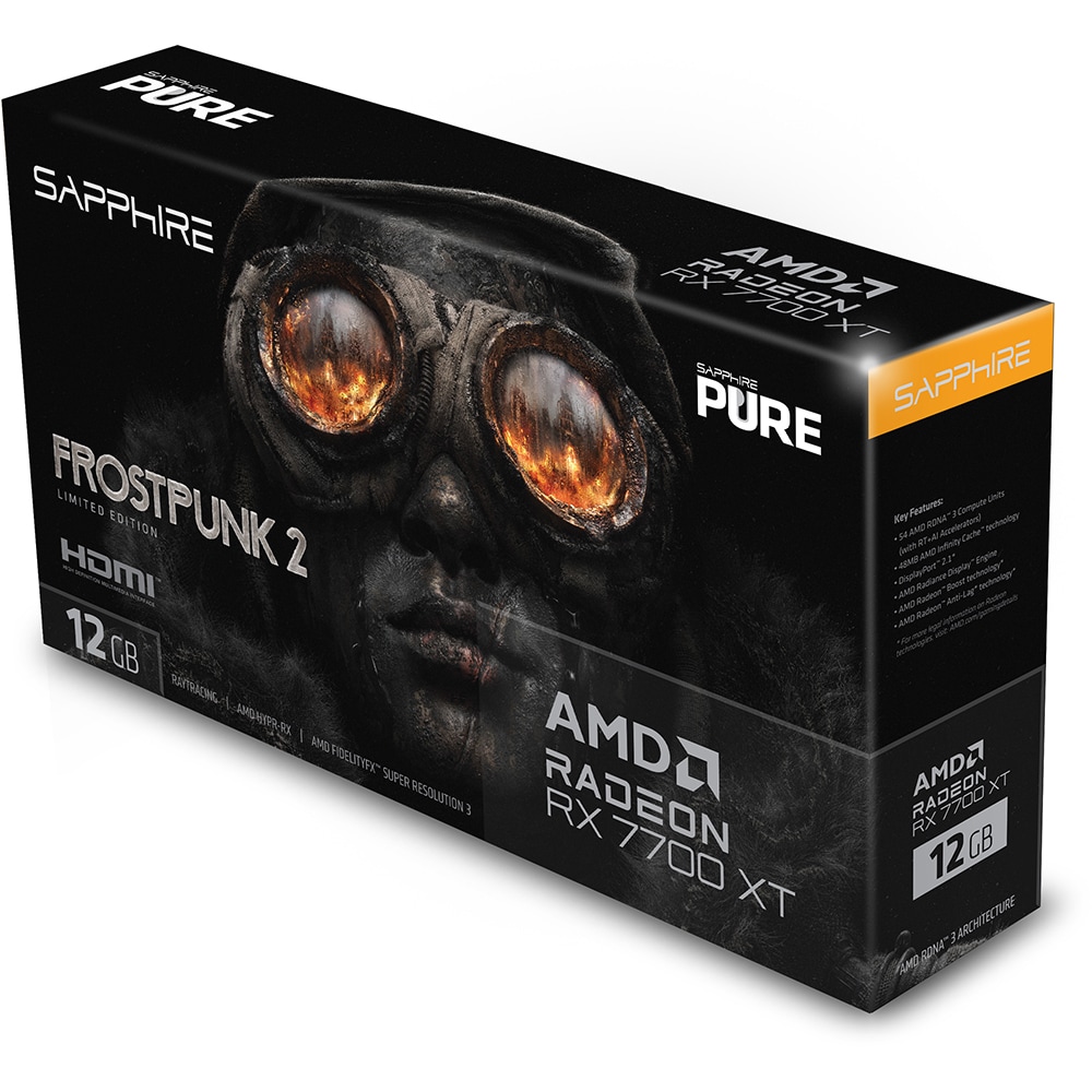 Placa video SAPPHIRE Pure AMD Radeon RX 7700 XT Frostpunk 2 Edition, 12GB GDDR6, 192bit, 11335-08-50G